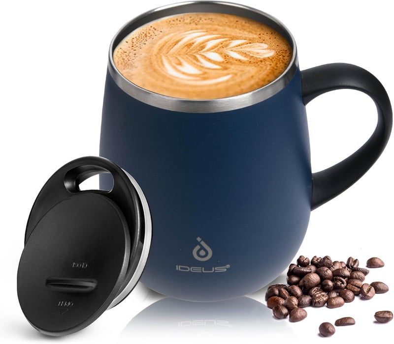 ideus 16 oz Insulated Coffee Mug with Handle and Lid, Double Wall Stainless Steel Vacuum Thermal Coffee Mug, Travel Coffee Cup Thermal Cup for Home and Office, Navy Blue - Image 4